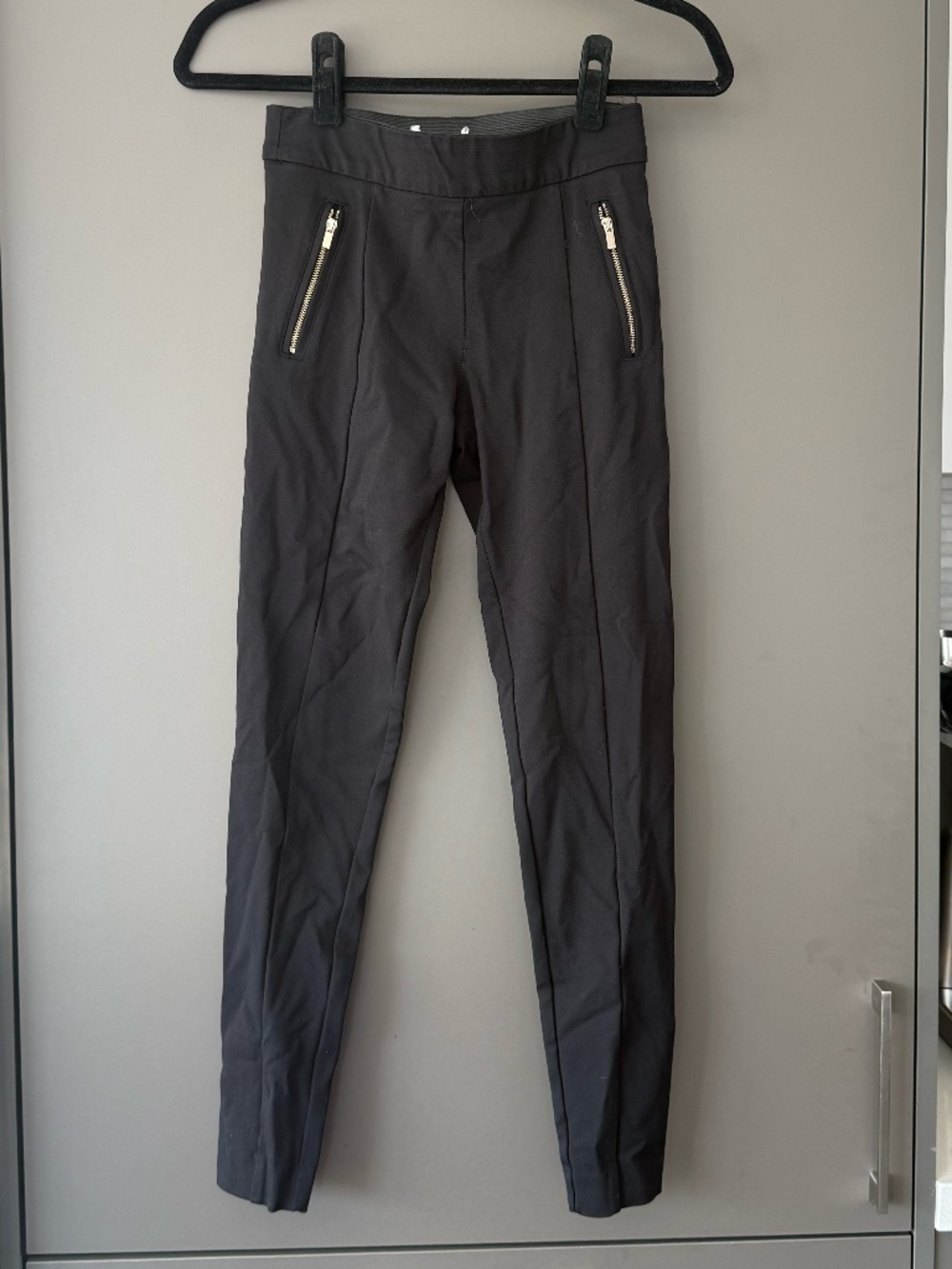 Black Skinny Pants Leggings with Gold Zipper Pockets Size S Elevated Dress Pants